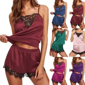 Womens Pajama Sets Lace Shorts Homewear